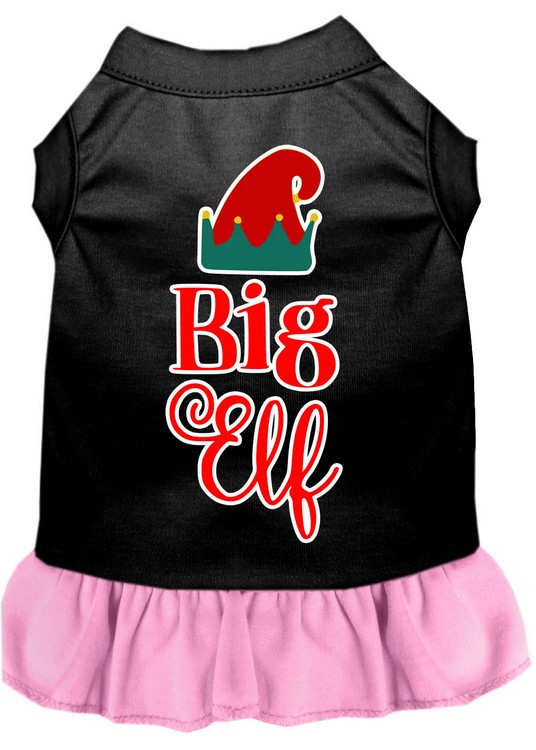 Big Elf Screen Print Dog Dress Black with Light Pink Lg